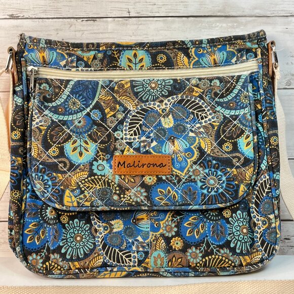 Malirona Canvas Floral Handbag Multi Pockets Women's High Quality Tote Blue - Picture 2 of 16